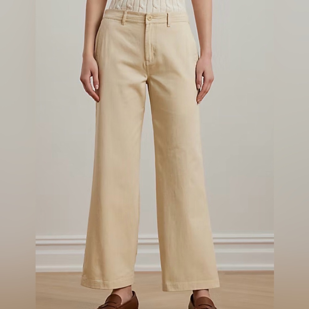 Lauren Ralph Lauren Black Label Cotton Twill Wide Leg Pants Light Beige Womens 0